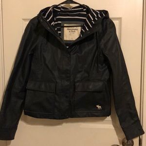 Abercrombie navy rain coat with hood